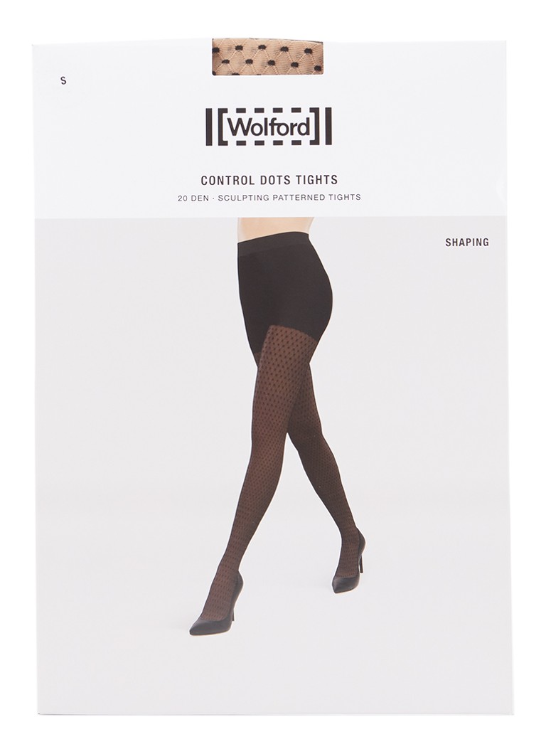 Wolford Dames Control Dots panty in 20 denier met stippenprint in de kleur Donkerbeige