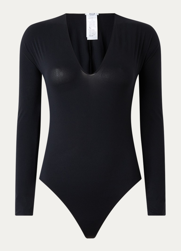 Wolford Dames Semi-transparante body met V-hals in de kleur Zwart