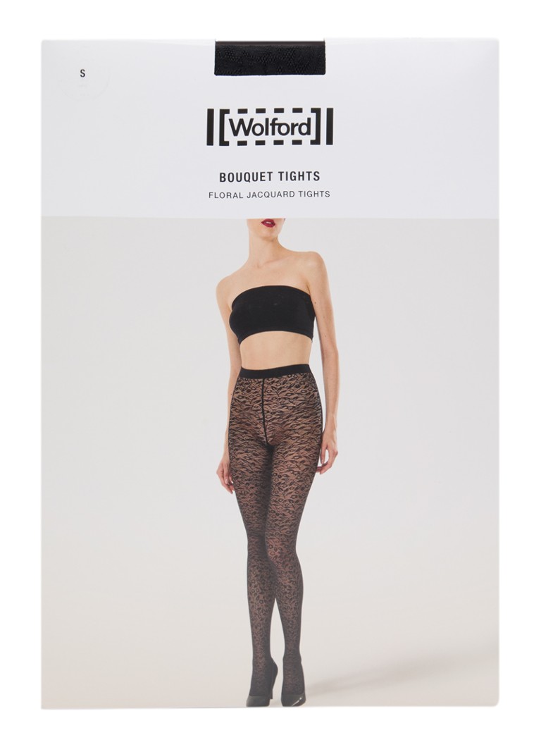 Wolford Dames Bouquet panty met bloemenprint in 30 denier in de kleur Zwart