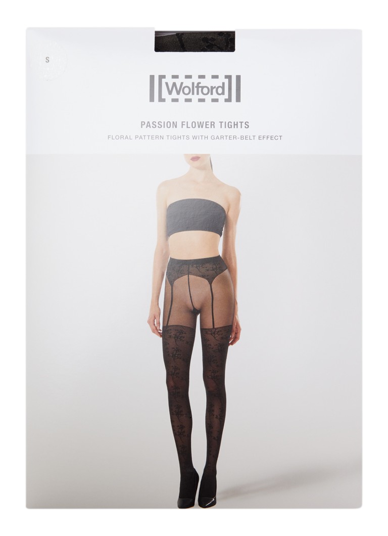 Wolford Dames Passion Flower panty met bloemenprint in 20 denier in de kleur Zwart