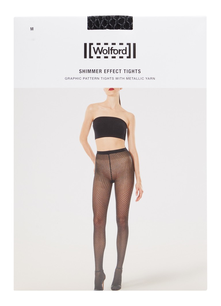Wolford Dames Shimmer Effect netpanty met lurex in 15 denier in de kleur Zwart