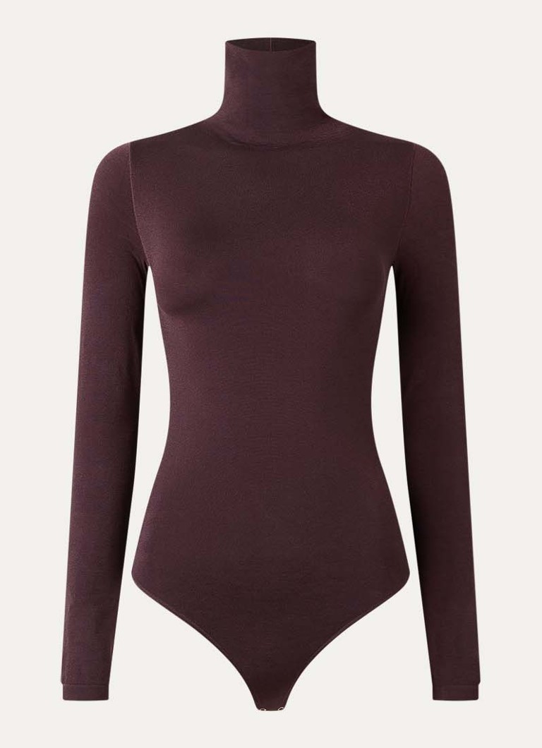 Wolford Dames Colorado stringbody met col in de kleur Bordeauxrood