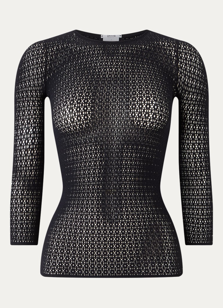 Wolford Dames Daisy Net top met opengewerkt dessin in de kleur Zwart