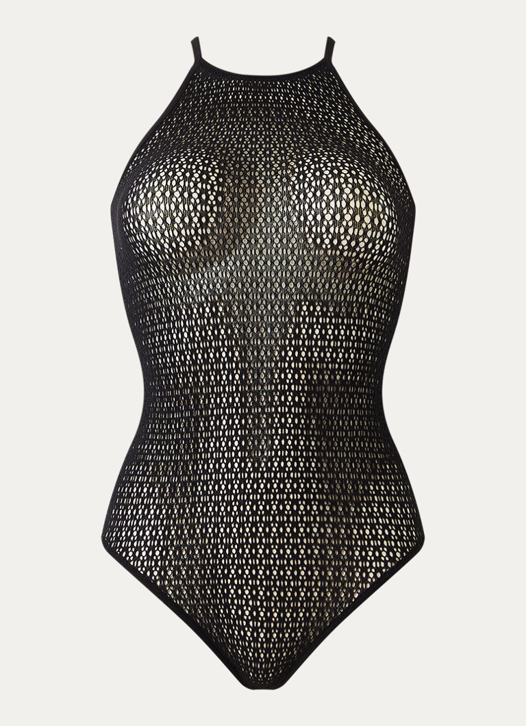 Wolford Dames Graphic Floral string body met opengewerkt dessin in de kleur Zwart