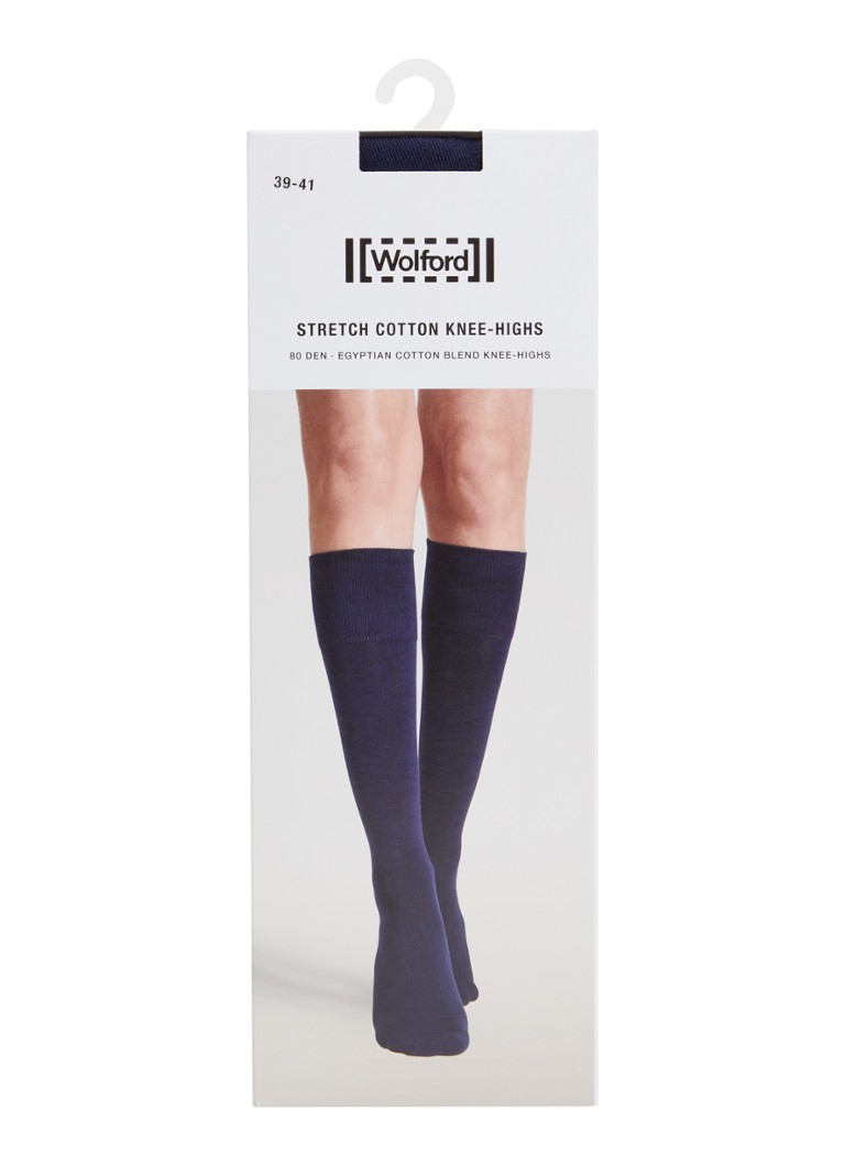 Wolford Dames Stretch kniekousen in katoenblend in de kleur Donkerblauw