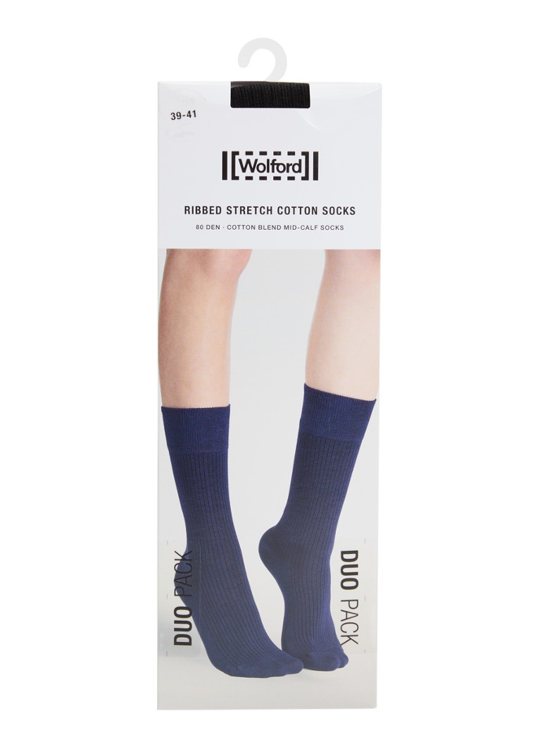 Wolford Dames Stretch ribgebreide sokken in katoenblend in 2-pack in de kleur Zwart