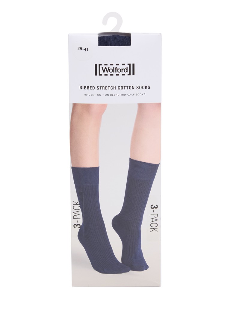 Wolford Dames Sokken met ribstructuur in 3-pack in de kleur Bordeauxrood
