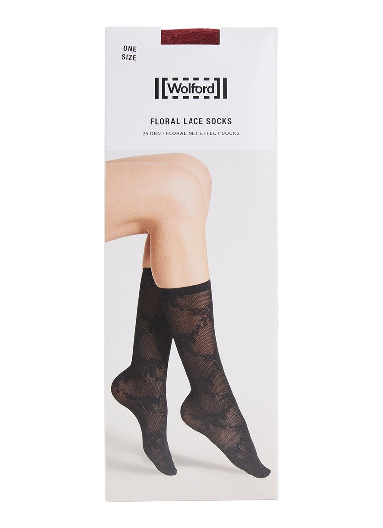 Wolford Dames Floral Lace sokken van kant in de kleur Bordeauxrood