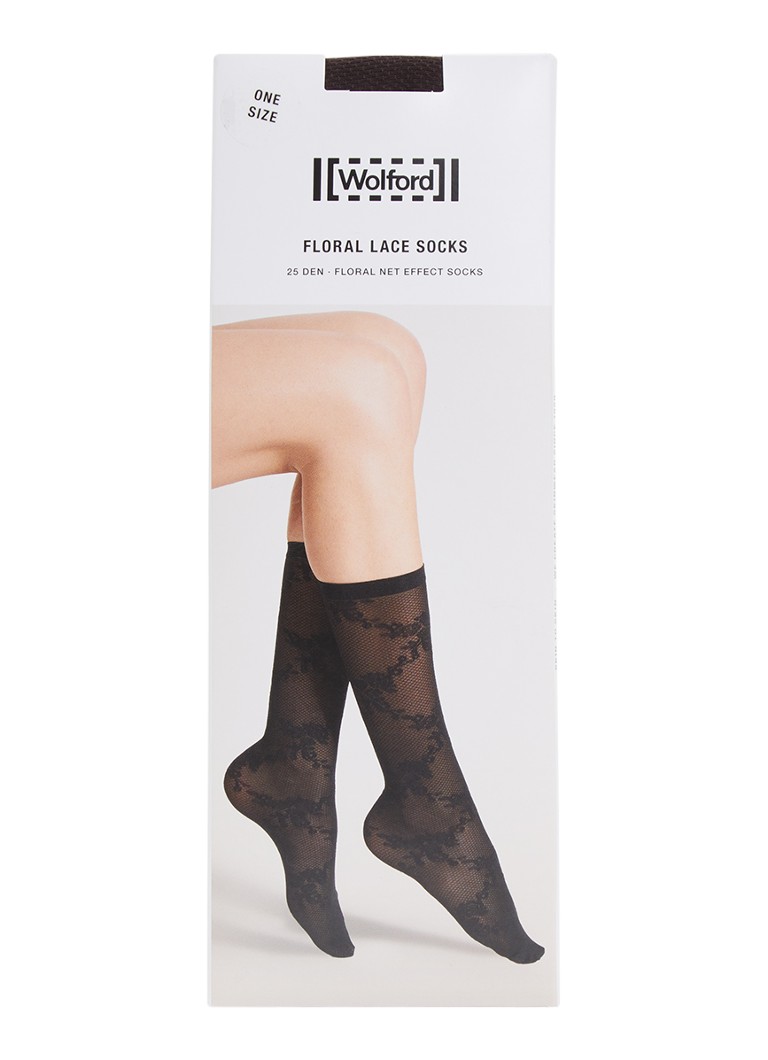Wolford Dames Floral Lace sokken van kant in de kleur Donkerbruin