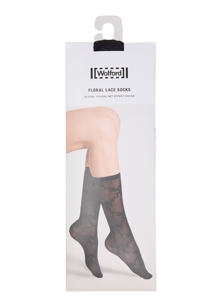 Wolford Dames Floral Lace sokken van kant in de kleur Zwart