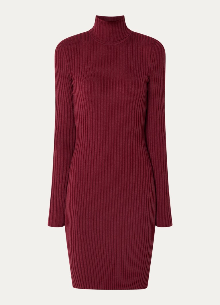 Wolford Dames Merino ribgebreide mini trui-jurk in wolblend in de kleur Bordeauxrood