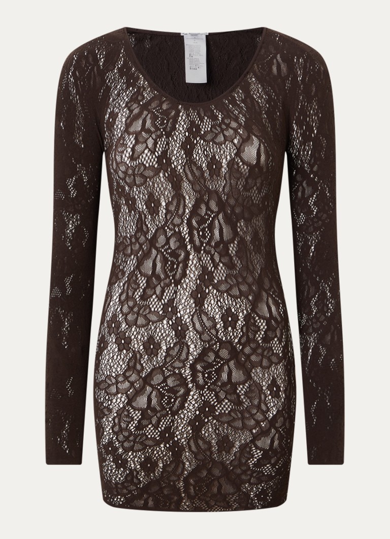 Wolford Dames Infinite Rose mini jurk met opengewerkt dessin in de kleur Donkerbruin