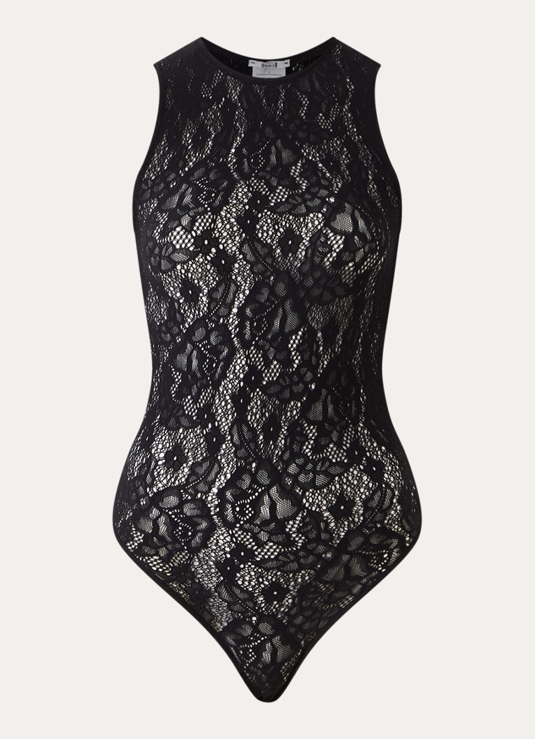 Wolford Dames Infinite Rose stringbody met opengewerkt dessin in de kleur Zwart