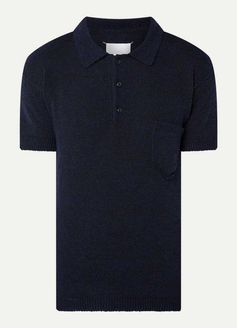 Maison Margiela Heren Grofgebreide polo in wolblend met opgestikte zak in de kleur Donkerblauw, maat: M