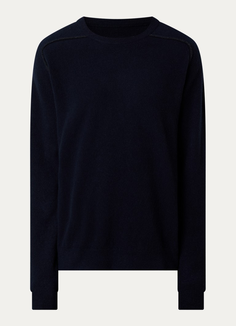 Maison Margiela Heren Fijngebreide trui van wol met ronde hals in de kleur Donkerblauw, maat: S