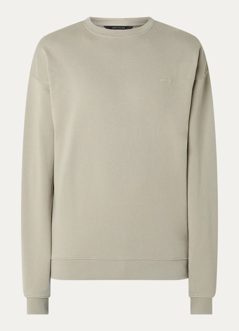 Airforce Heren Wording sweater met logo- en backprint in de kleur Beige, maat: L