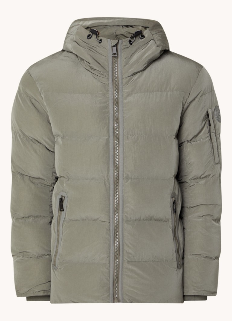 Airforce Heren Morris puffer jack met logo en opbergbare capuchon in de kleur Grijs, maat: S