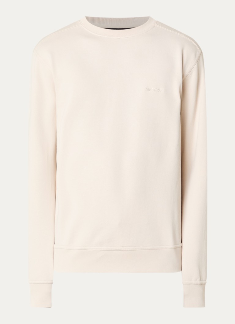 Airforce Heren Sweater met logoborduring en backprint in de kleur Creme, maat: M