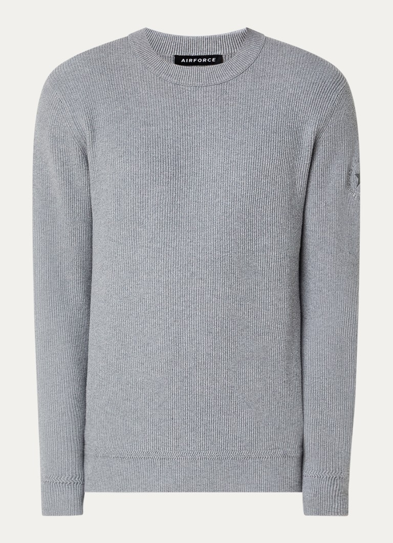 Airforce Heren Kai grofgebreide pullover met ronde hals in de kleur Grijsmele, maat: XL