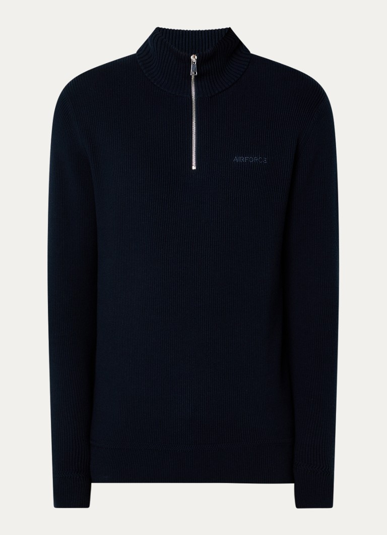 Airforce Heren Kai ribgebreide trui met halve rits in de kleur Donkerblauw, maat: XXL