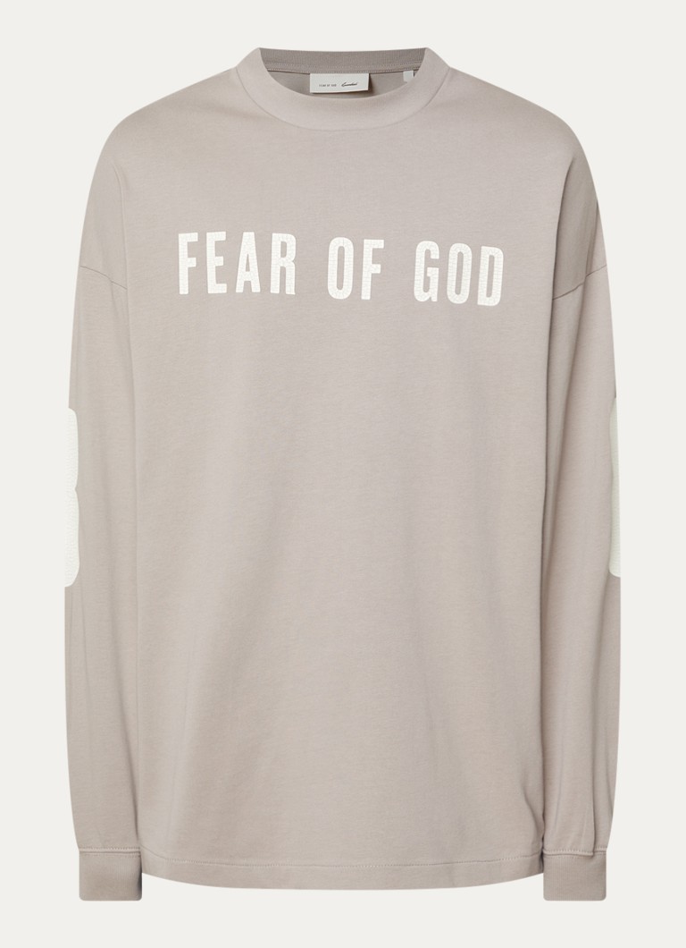 Fear of God Essentials Heren Merch longsleeve met logo- en backprint in de kleur Beige, maat: S