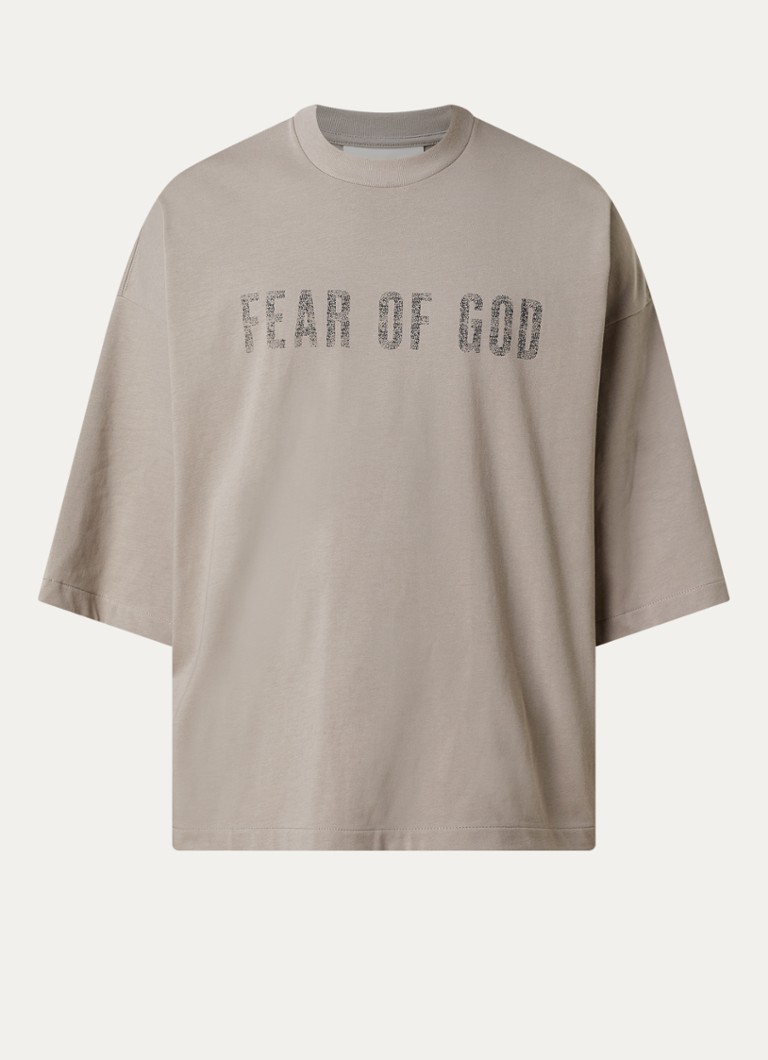 Fear of God Essentials Heren T-shirt met logoprint in de kleur Donkerbeige, maat: S
