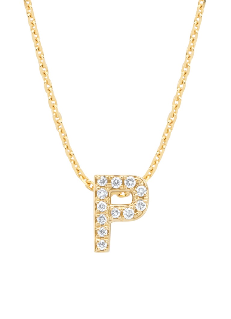 Diamond Point Dames Geelgouden hanger P, 0.05 ct diamant, Alphabet in de kleur Geelgoud
