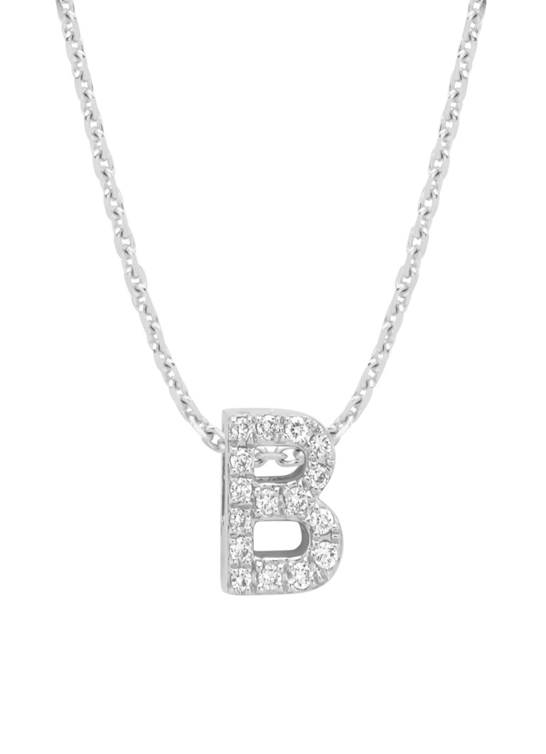Diamond Point Dames Witgouden hanger B, 0.07 ct diamant, Alphabet in de kleur Witgoud