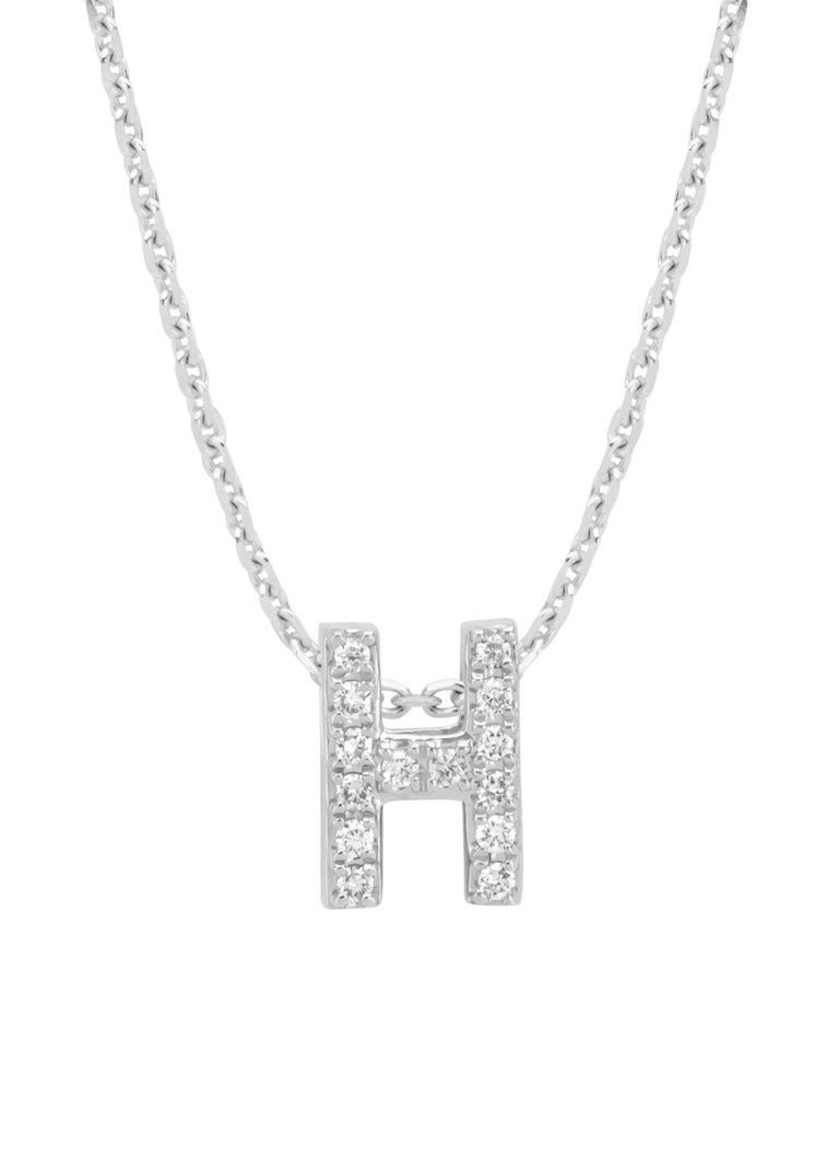 Diamond Point Dames Witgouden hanger H, 0.05 ct diamant, Alphabet in de kleur Witgoud