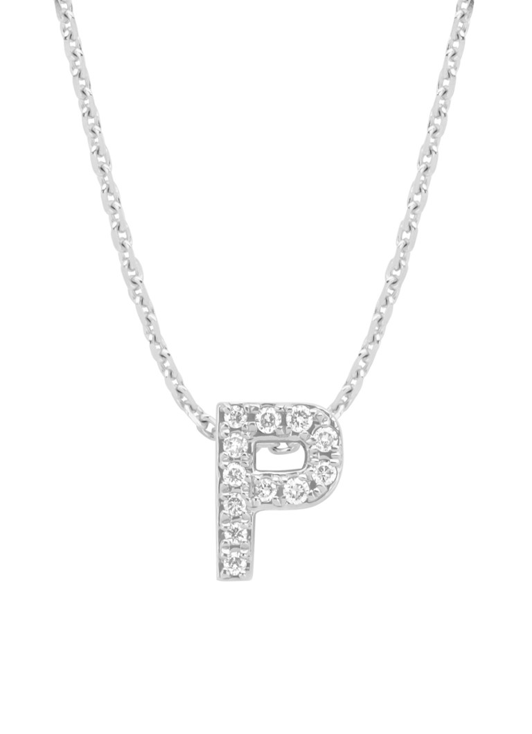 Diamond Point Dames Witgouden hanger P, 0.05 ct diamant, Alphabet in de kleur Witgoud