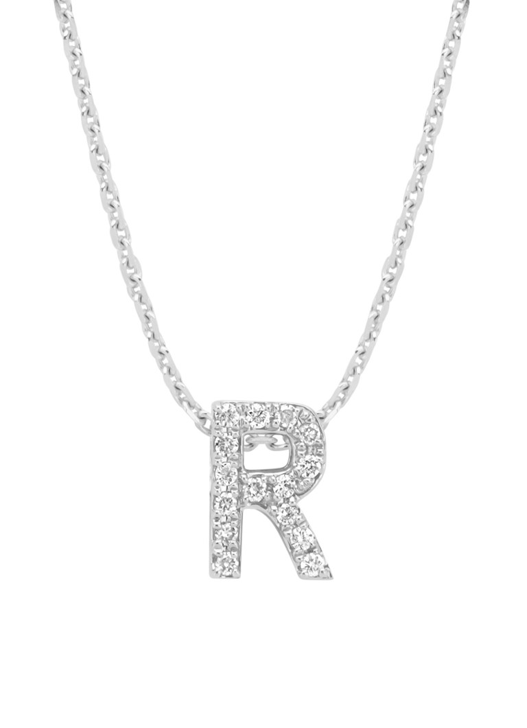 Diamond Point Dames Witgouden hanger R, 0.06 ct diamant, Alphabet in de kleur Witgoud