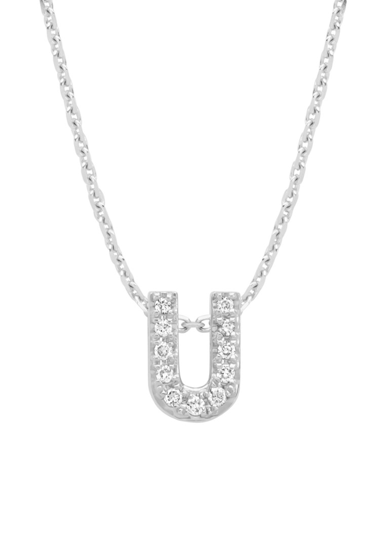 Diamond Point Dames Witgouden hanger U, 0.05 ct diamant, Alphabet in de kleur Witgoud