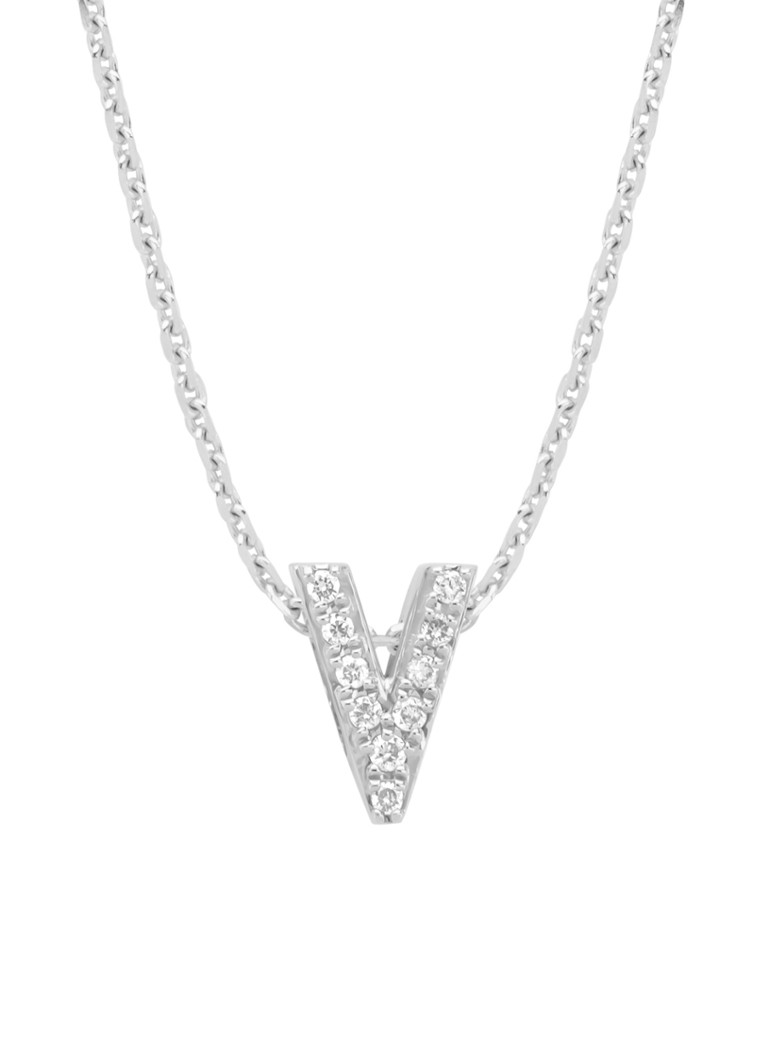 Diamond Point Dames Witgouden hanger V, 0.04 ct diamant, Alphabet in de kleur Witgoud