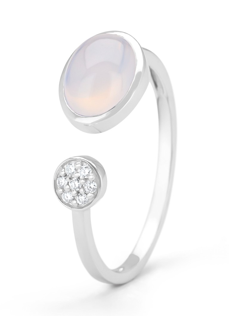 Diamond Point Dames Witgouden ring, 1.19 ct blauwe chalcedoon, Little Drops in de kleur Witgoud