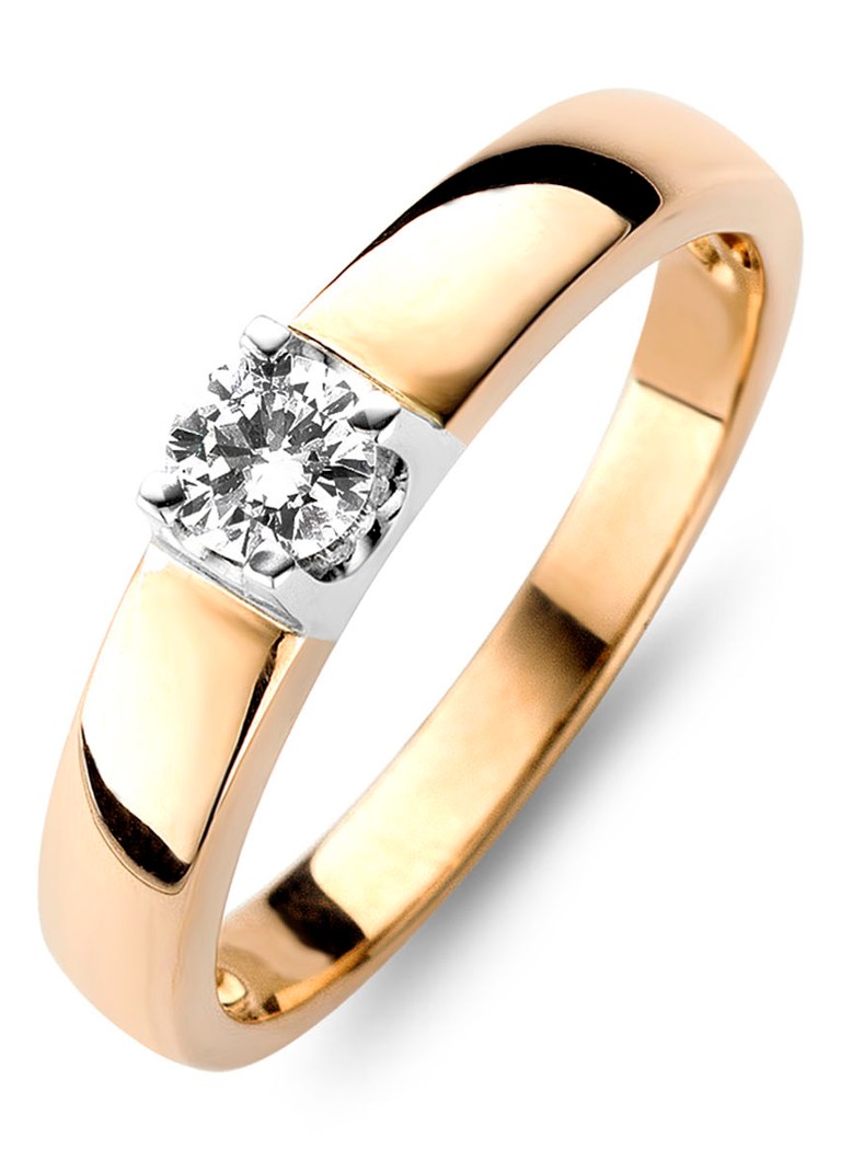 Diamond Point Dames Roségouden solitair groeibriljant ring, 0.11 ct. 0.11 ct diamant Groeibriljant in de kleur Roségoud