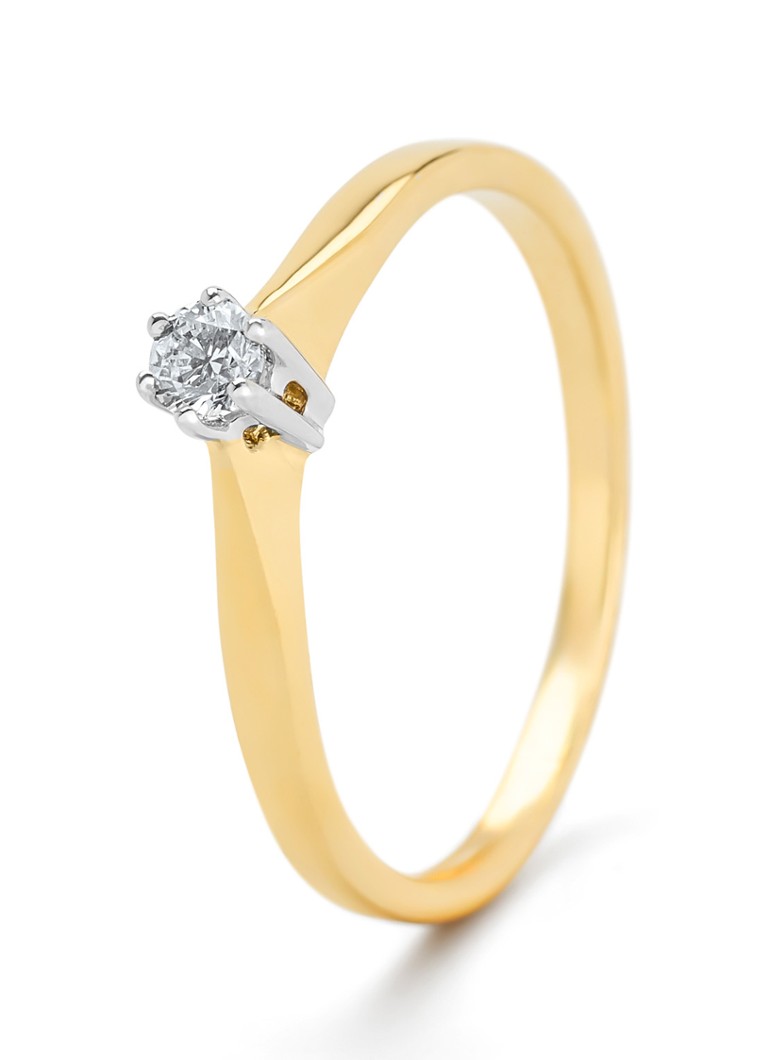 Diamond Point Dames Geelgouden solitair groeibriljant ring, 0.09 ct. 0.09 ct diamant Groeibriljant in de kleur Geelgoud