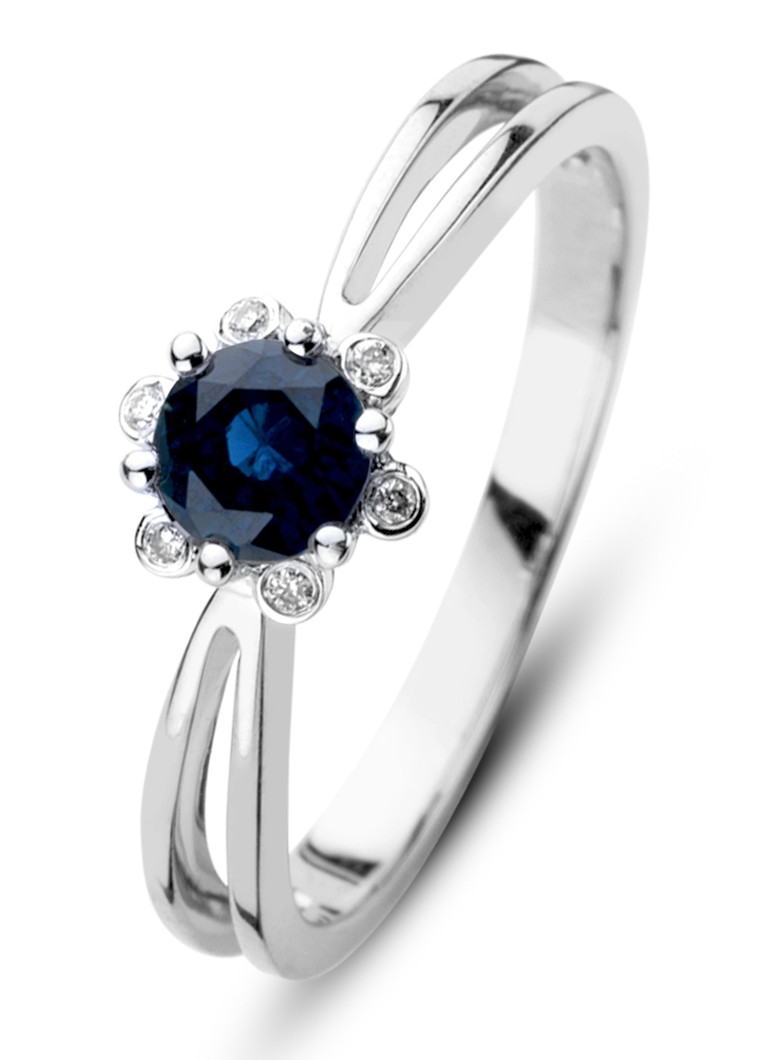Diamond Point Dames Witgouden ring 0.50 ct blauwe saffier Empress in de kleur Witgoud