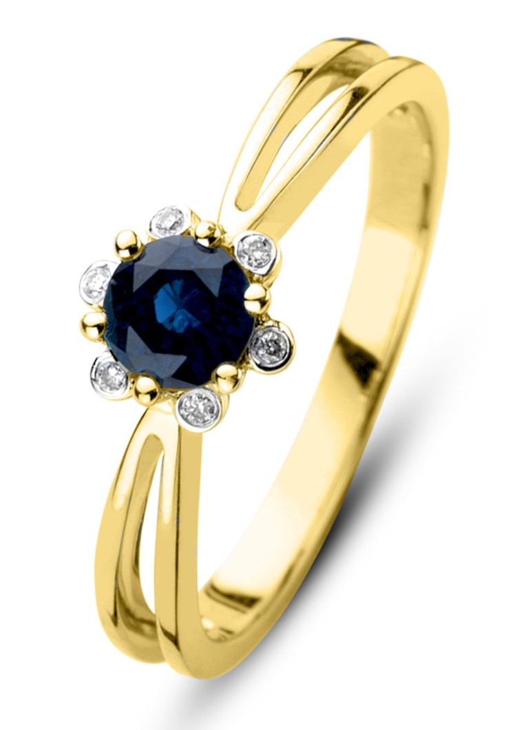 Diamond Point Dames Geelgouden ring 0.50 ct blauwe saffier Empress in de kleur Geelgoud