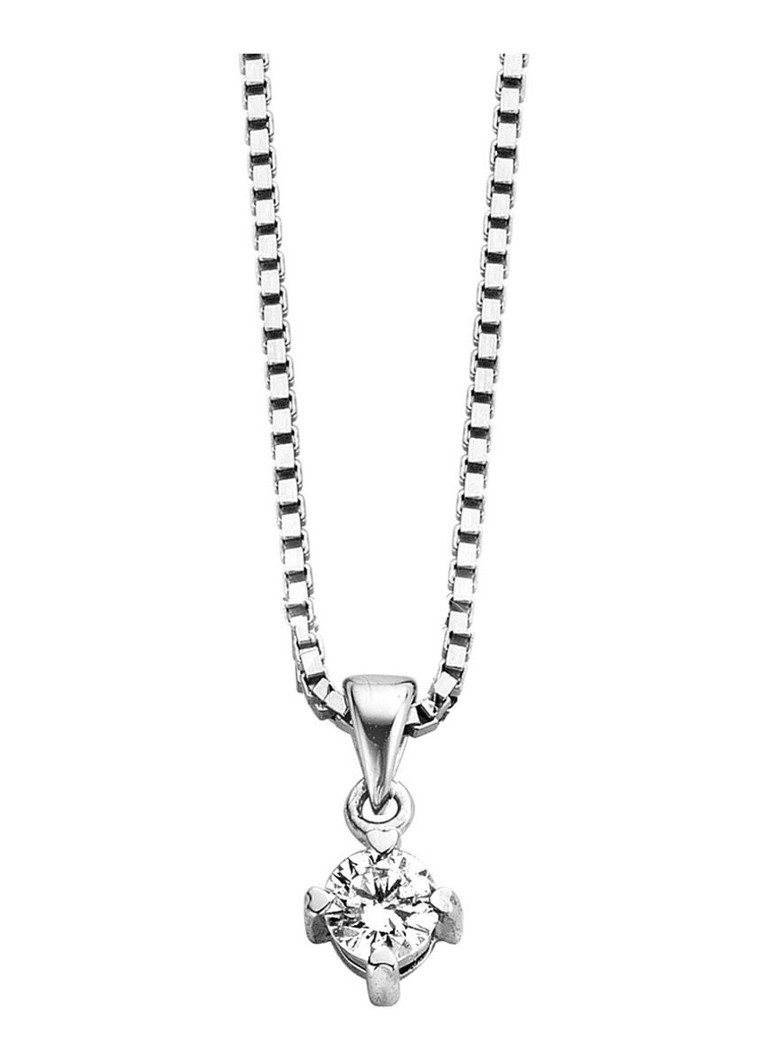 Diamond Point Dames Witgouden hanger, 0.16 ct diamant, Hearts & Arrows in de kleur Witgoud