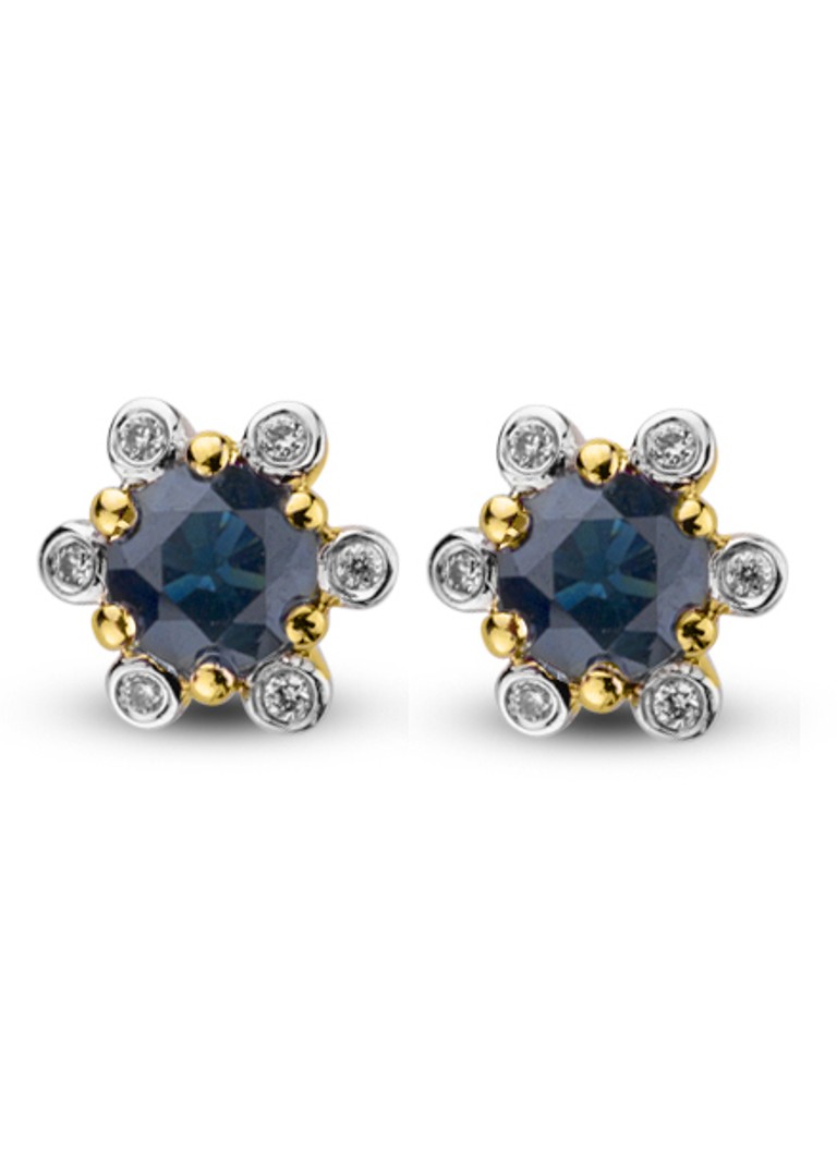 Diamond Point Dames Geelgouden oorsieraden, 0.60 ct blauwe saffier, Empress in de kleur Blauw
