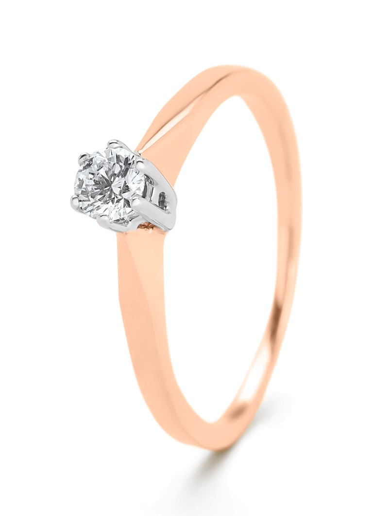 Diamond Point Dames Roségouden solitair groeibriljant ring, 0.17 ct. 0.17 ct diamant Groeibriljant in de kleur Roségoud