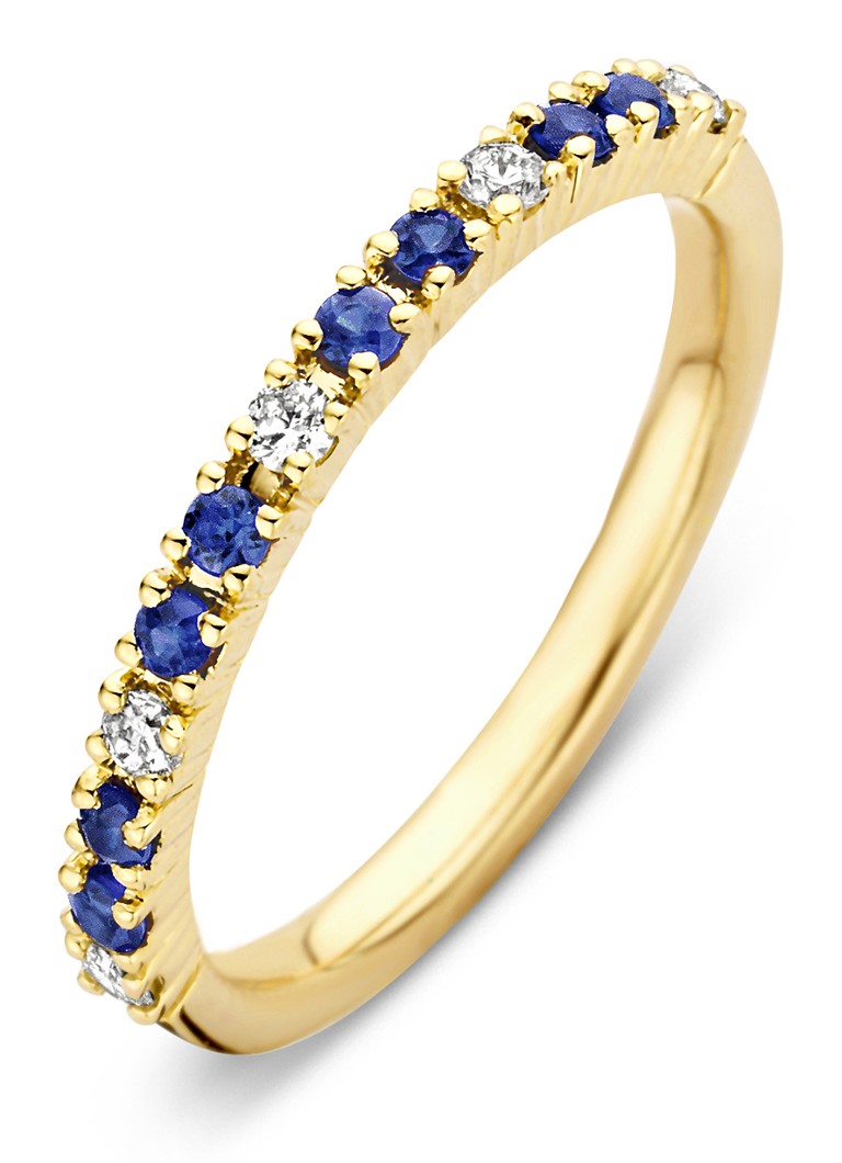 Diamond Point Dames Geelgouden ring 0.22 ct blauwe saffier Ensemble in de kleur Goud