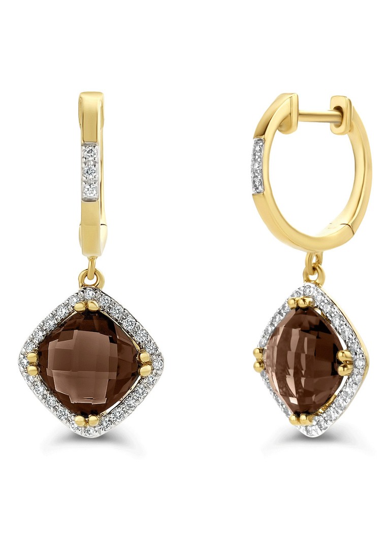 Diamond Point Dames Geelgouden oorsieraden 2.94 ct rookkwarts Fiësta in de kleur Geelgoud