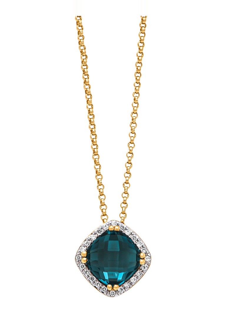 Diamond Point Dames Geelgouden hanger, 1.96 ct london topaas, Fiësta in de kleur Blauw