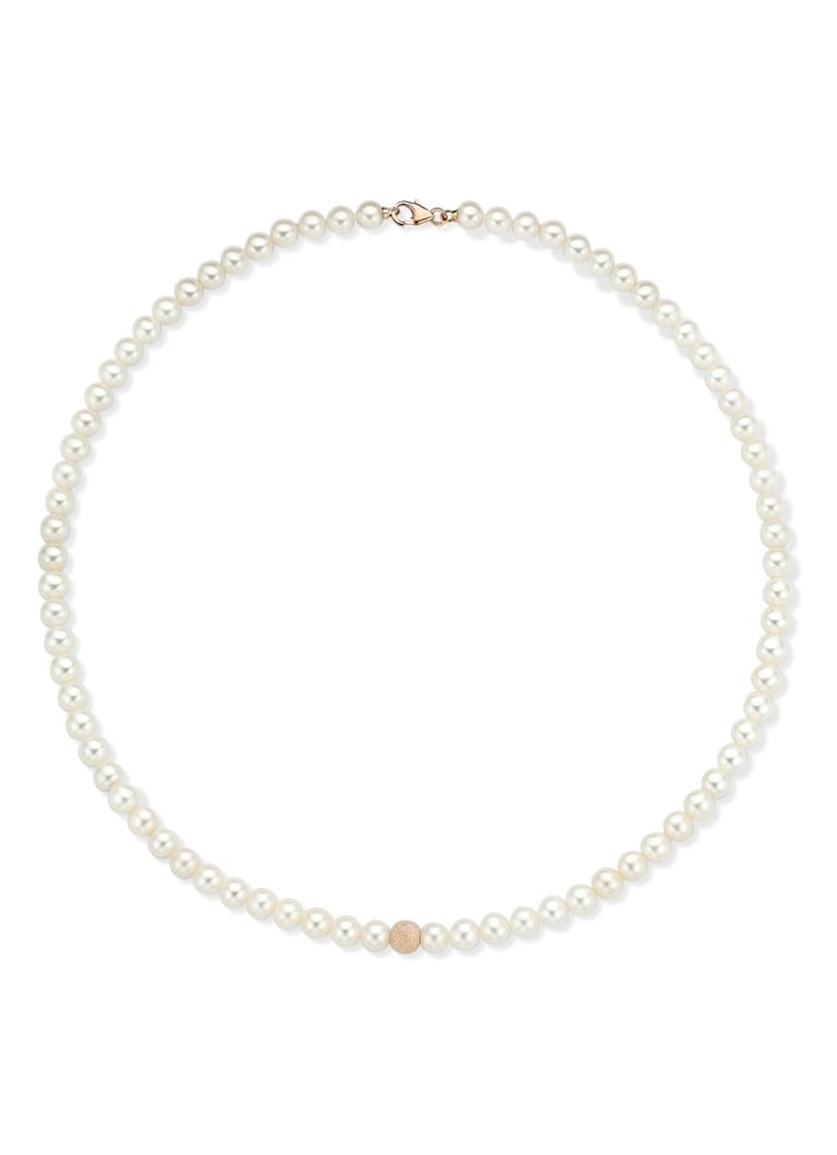 Diamond Point Dames Roségouden collier witte zoetwaterparel Rivièra in de kleur Wit