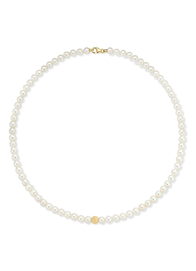Diamond Point Dames Geelgouden collier witte zoetwaterparel Rivièra in de kleur Wit