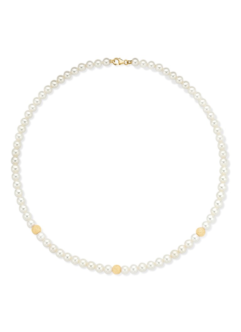 Diamond Point Dames Geelgouden collier witte zoetwaterparel Rivièra in de kleur Wit