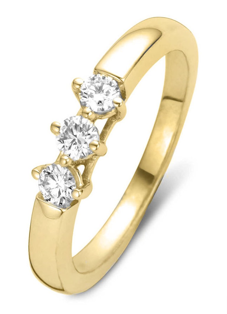 Diamond Point Dames Geelgouden ring, 0.30 ct diamant, Hearts & Arrows in de kleur Geelgoud