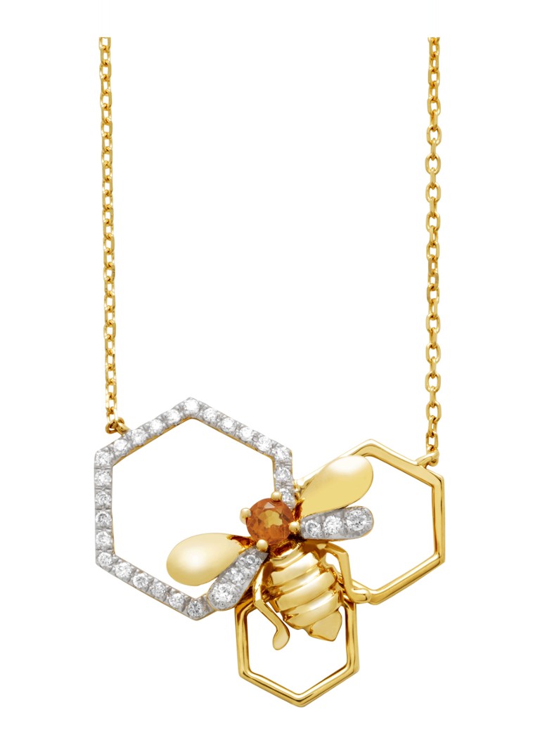 Diamond Point Dames Geelgouden collier, 0.05 ct citrien, Queen Bee in de kleur Geelgoud