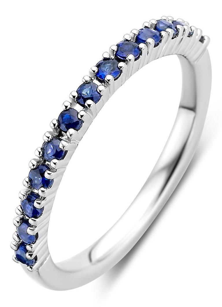 Diamond Point Dames Witgouden ring, 0.37 ct blauwe saffier, Ensemble in de kleur Blauw